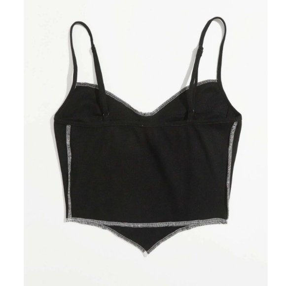 Black High Waisted womens bustier crop cami white stitch top size 1x 2x - Picture 2 of 2
